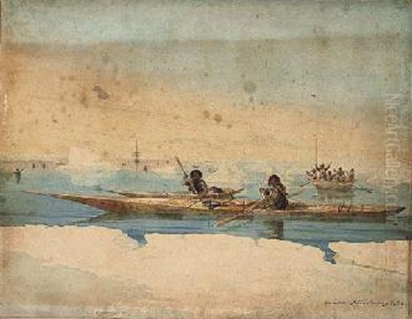 Canoes Of The Savage Isles Oil Painting by George Francis Lyon Lieutenant