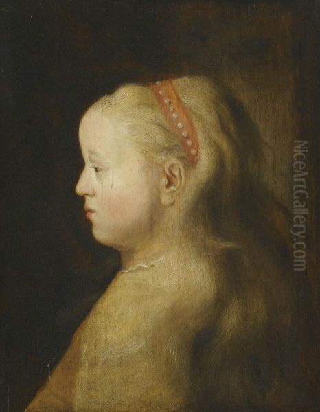 Portrait Of A Young Girl, Head And Shoulders, Wearing A Red Headband Oil Painting by Jan Lievens