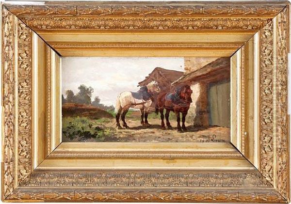 Paesaggio Con Cavalli In Sosta Oil Painting by Joseph Lievin