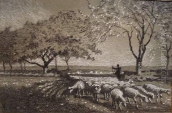 Bergers Et Ses Moutons Oil Painting by Leon Lievrat