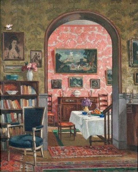 Scene D'interieur Oil Painting by Lucien Lievre