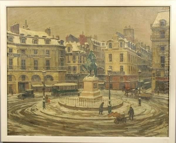 Paris Street Scene Oil Painting by Lucien Lievre