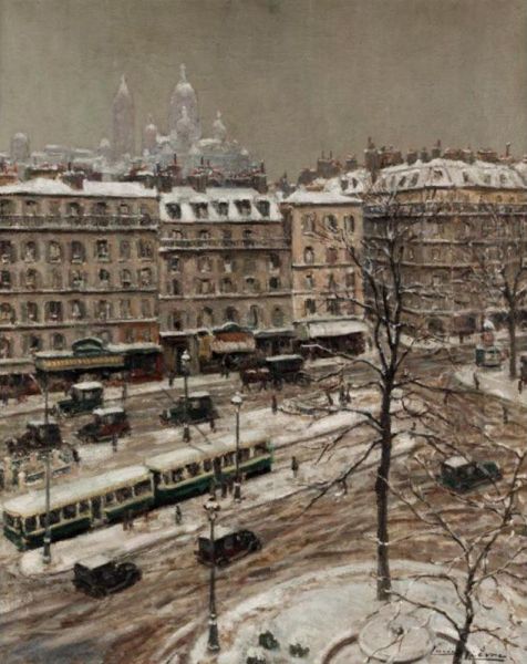 Vue De La Place Pigalle En Hiver Oil Painting by Lucien Lievre