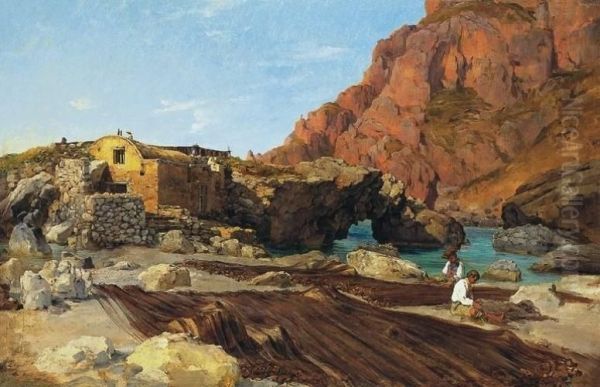 Detail Of A Landscape Near Naples Oil Painting by Antal Ligeti