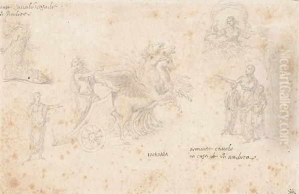 Phaeton Driving The Chariot Of The Sun And Four Other Studies After The Antique Oil Painting by Pirro Ligorio