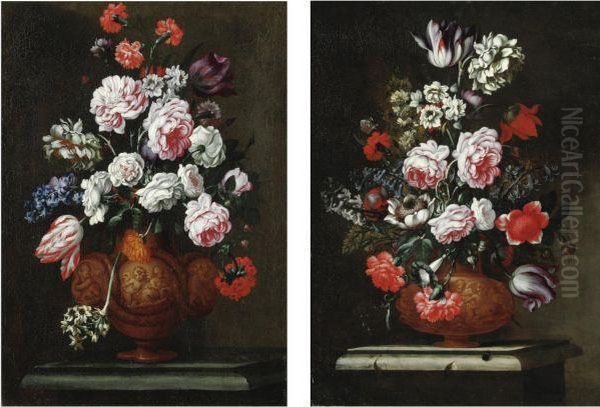 Nature Morte Di Fiori Con Vasi Istoriati Oil Painting by Bartolomeo Ligozzi