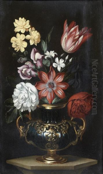 Bouquet De Fleurs Dans Un Vase Monte En Bronze Oil Painting by Bartolomeo Ligozzi