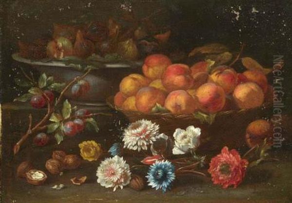 Fichi E Cesto Con Pesche Oil Painting by Bartolomeo Ligozzi