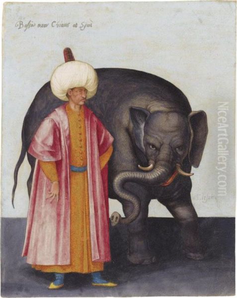 A Turbanned Pasha With An Elephant Oil Painting by Giacomo (or Jacopo) Tarchiani