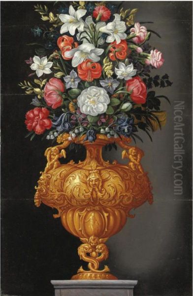 Natura Morta Con Vaso Di Fiori Oil Painting by Giacomo (or Jacopo) Tarchiani