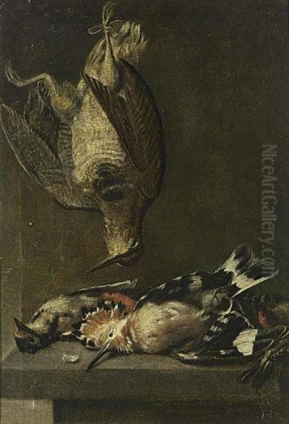 A Hunting Still Life With A Woodcock, A Hoopoe And Other Birds Oil Painting by Heinrich Lihl