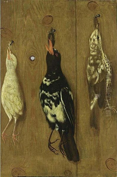 A Hunting Still Life With A Lark And Two Other Birds Oil Painting by Heinrich Lihl