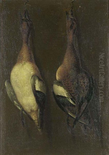 A Hunting Still Life With Two Sheldrakes Oil Painting by Heinrich Lihl