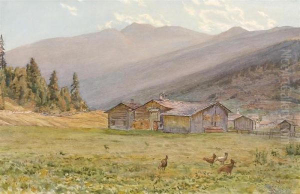 Valais Landscape - Davos Oil Painting by Walter Lilie