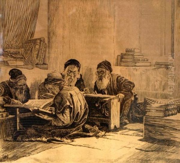 The Talmud Students Oil Painting by Ephraim Moshe Lilien