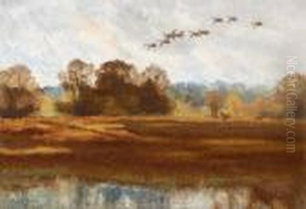 A Flight Of Wild Ducks Oil Painting by Bruno Andreas Liljefors