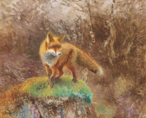 Fox In An Autumn Landscape Oil Painting by Bruno Andreas Liljefors