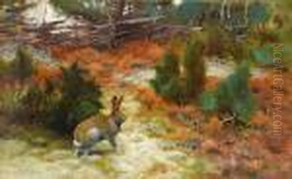 Autumn Landscape With Hare Oil Painting by Bruno Andreas Liljefors