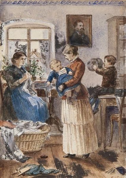 Domestic Scene Oil Painting by Emil Limmer