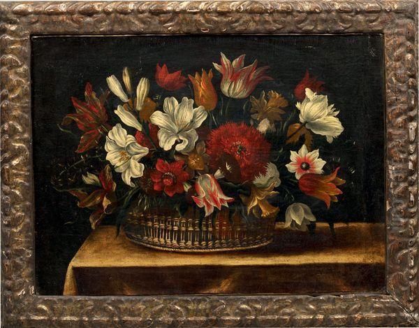 Bouquet De Fleurs Dans Une Corbeille D'osier Oil Painting by Jacques Linard