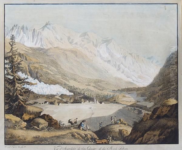 Vue D'argentiere De Son Glacier Et Mont Blanc Oil Painting by Jean Antoine Linck