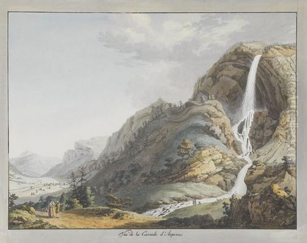 Vue De La Cascade D'arpenas Oil Painting by Jean Antoine Linck