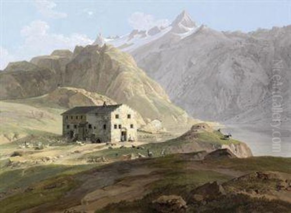 View Of The Hostel On The Grimsel Pass, Switzerland Oil Painting by Jean Antoine Linck