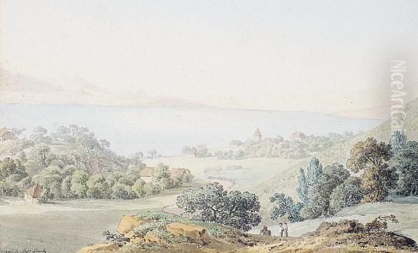 Traditionally Identified As A View Of Ouchy,lake Geneva Oil Painting by Jean Antoine Linck