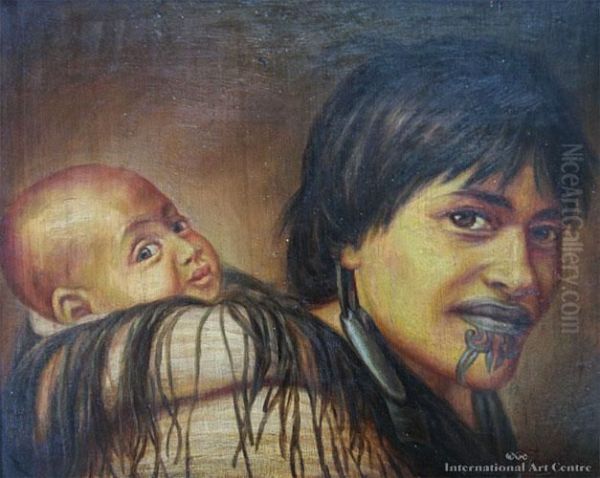 Ana Rupene & Child Oil Painting by Gottfried Lindauer