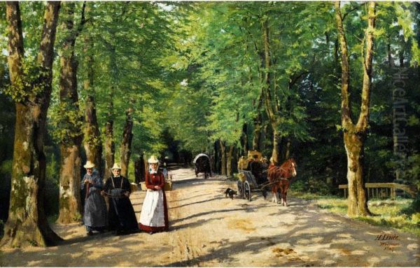 Allee Mit Fuhrwerk Undfussgangern Oil Painting by Hermann Linde