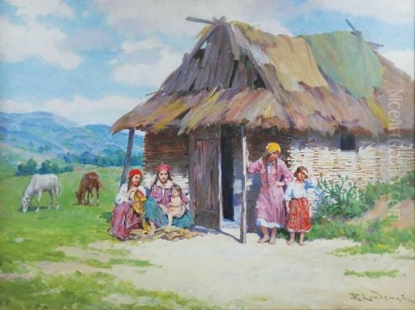 Cyganie Przed Chata Oil Painting by Emil Lindemann