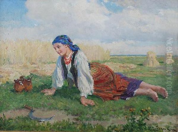 Odpoczynek Zniwiarki Oil Painting by Emil Lindemann