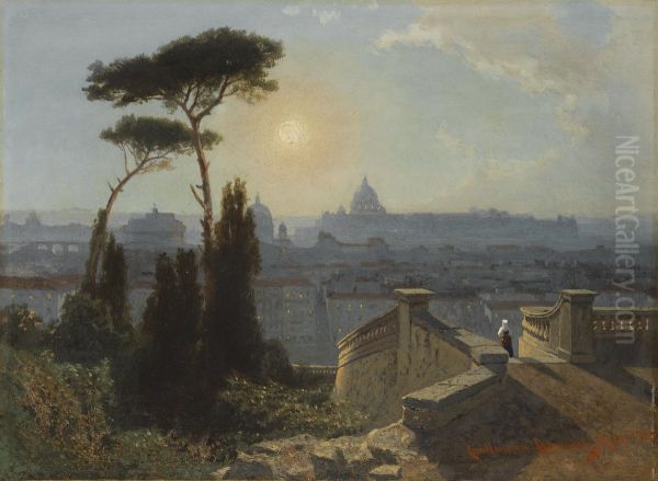 Rome, From The Trinita Di Monti Oil Painting by Karl Lindemann-Frommel