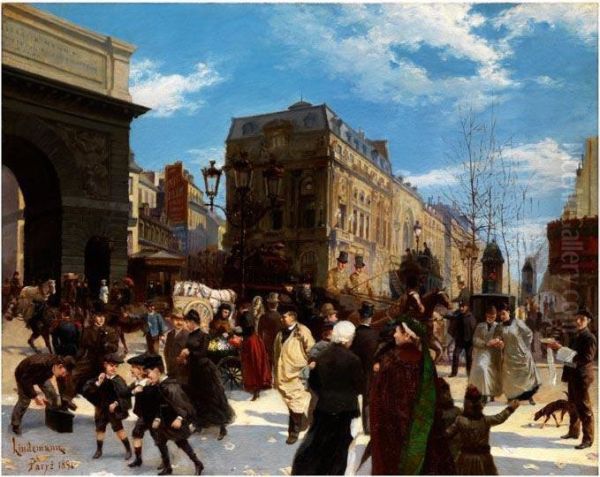 Pariser Strassenszene Bei Der Porte Saint Martin Oil Painting by Manfred Lindemann-Frommel