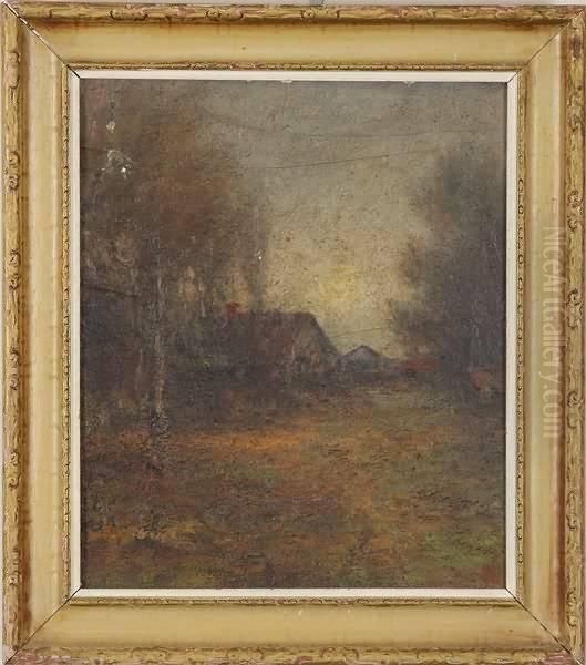 Scene With Cottages Oil Painting by Arlington N. Lindenmuth