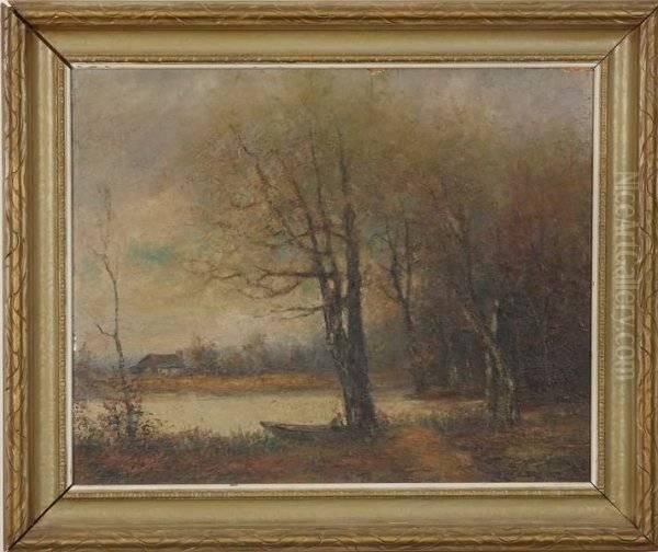 Landscape At Edge Of Water Oil Painting by Arlington N. Lindenmuth