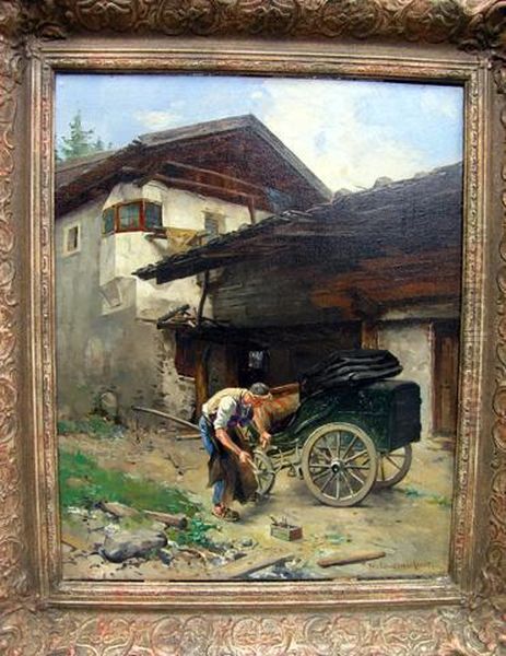 Wagenbauer Bei Der Arbeit Oil Painting by Hermann Lindenschmit