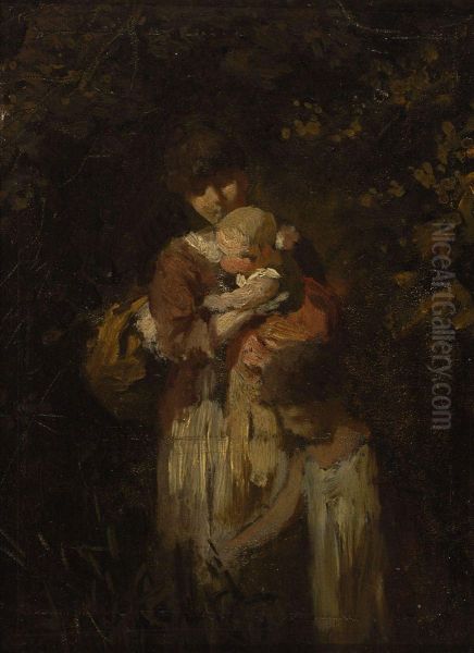 Mutter Mit Zwei Kindern Oil Painting by Wilhelm Ii Lindenschmit