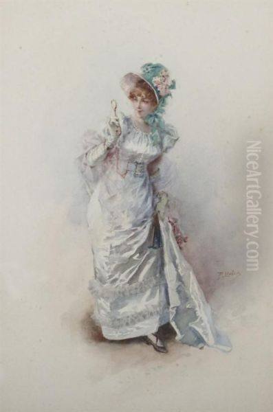 Lady With Fan And Lorgnette Oil Painting by Philippe Jacques Linder