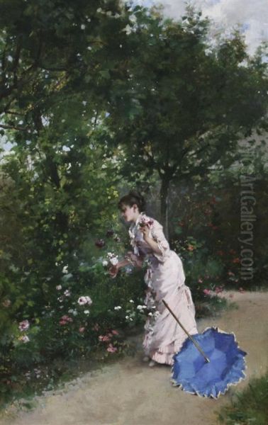 In The Rose Garden Oil Painting by Philippe Jacques Linder