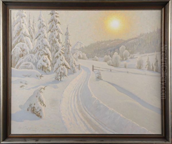 Vinterlandskap Oil Painting by Ernst Lindgren