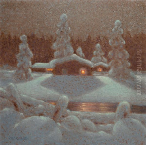 Vinternatt Oil Painting by Bror Lindh