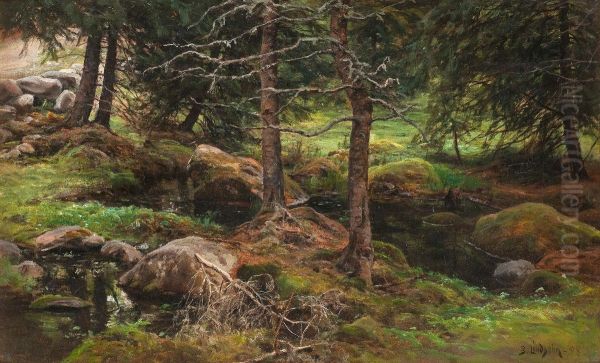 A Clearing In The Forest Oil Painting by Berndt Adolf Lindholm