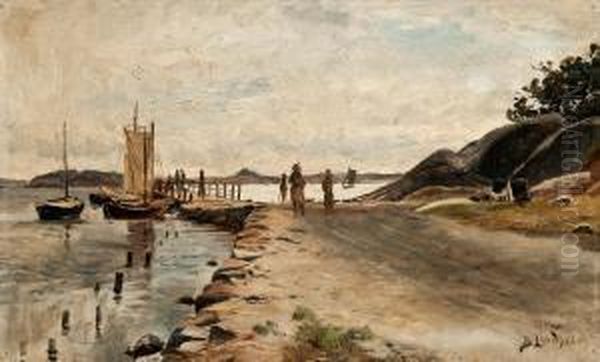 On The Pier Oil Painting by Berndt Adolf Lindholm