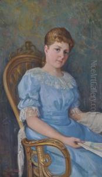 Portrait Of A Girl In A Chair Oil Painting by Carl Olaf Eric Lindin