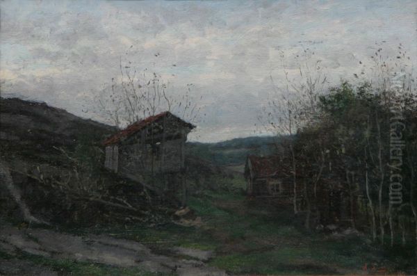 Landskap Med Hus Oil Painting by Axel Lindman