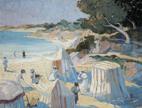 Scene De Plage Oil Painting by Axel Lindman