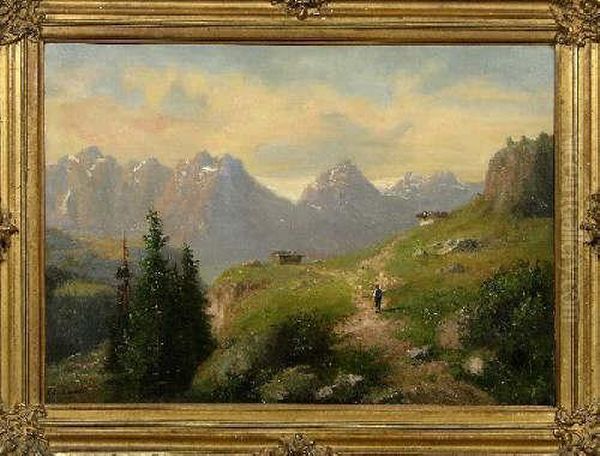 Berglandschaft M. Personenstaffage Oil Painting by Carl Lindner