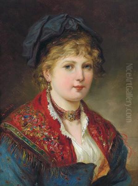 Junge Frau In Tracht Oil Painting by Ferdinand Lindner