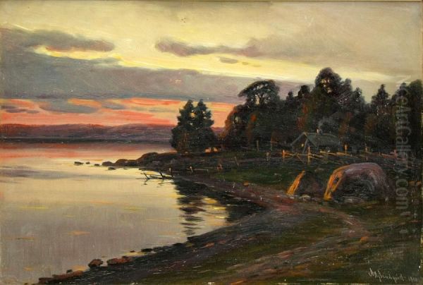 Sonnenuntergang Am See Oil Painting by Axel Hjalmar Lindqvist